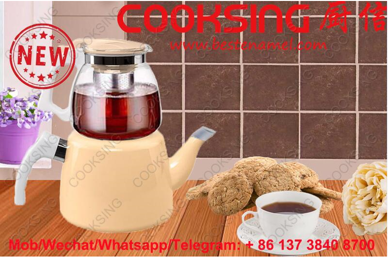 BK-607NG Glass Teapot + Enamel Kettle