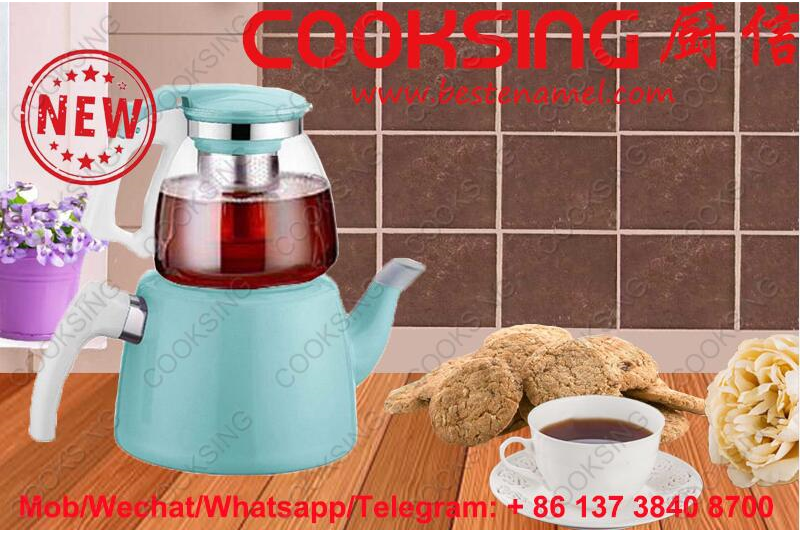 BK-607NG Glass Teapot + Enamel Kettle