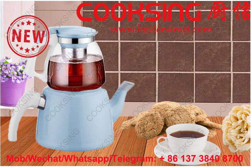 BK-607NG Glass Teapot + Enamel Kettle