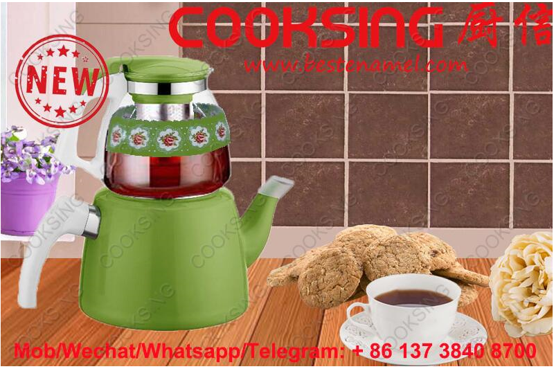 BK-607NGD Glass Teapot + Enamel Kettle