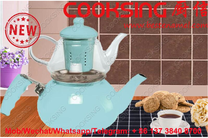 BK-107NG Glass Teapot + Enamel Kettle