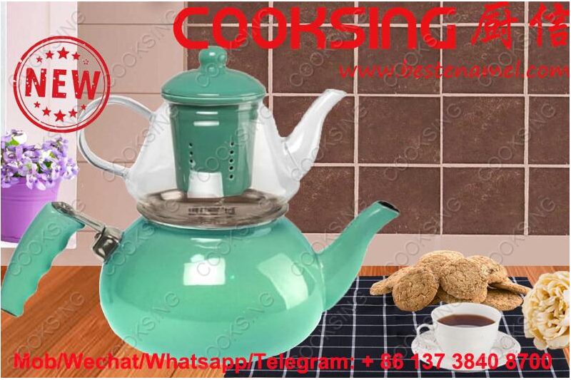 BK-107NG Glass Teapot + Enamel Kettle