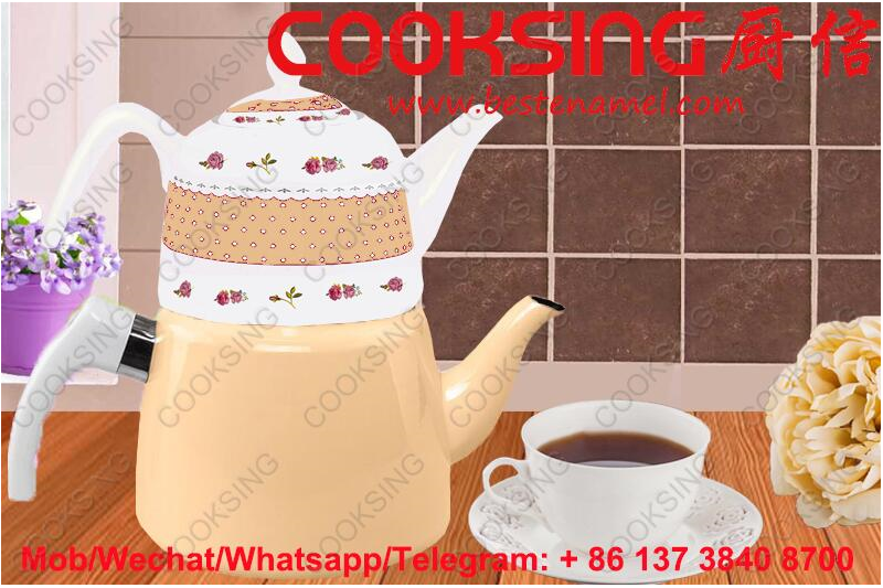 BK-207D Porcelain Teapot+Colorful Enamel Kettle