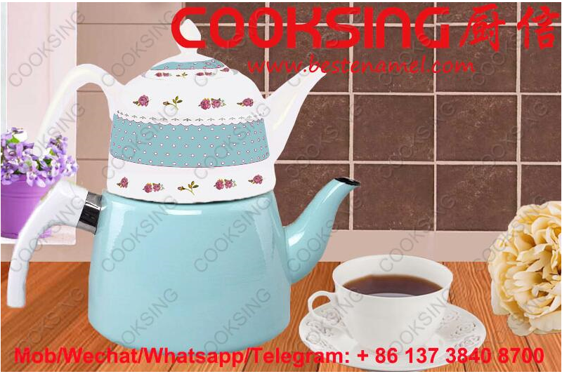 BK-207D Porcelain Teapot+Colorful Enamel Kettle