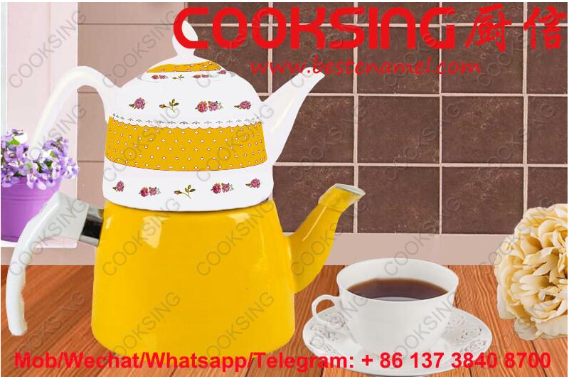 BK-207D Porcelain Teapot+Colorful Enamel Kettle