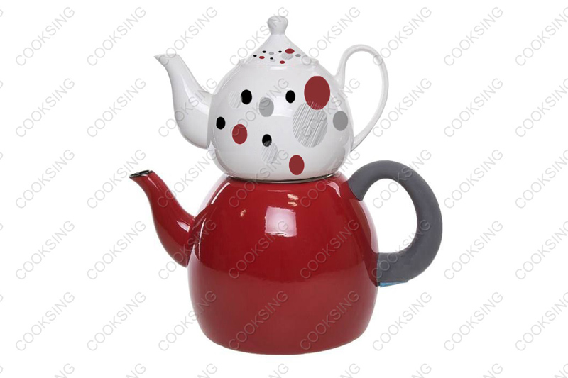 BK-3207DE 1.0L Porcelain Teapot With Decals Flower+3.2L Colorful Enamel Kettle With Black Bakelite Handles