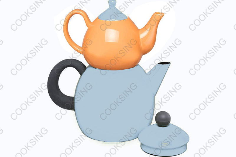 BK-3207D 1.0L Colorful Porcelain Teapot +3.2L Colorful Enamel Kettle With Black Bakelite Handles