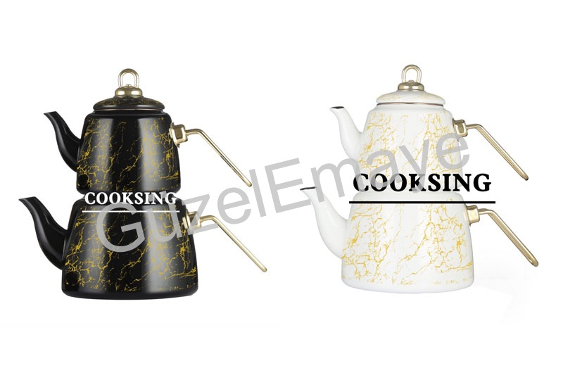 1.0L/2.0L Enamel Teapot+Enamel Kettle With Golden Marbles And Handles Parts| کتری قوری|طقم أواني شاي بتصميم حصري وألوان مختلفة