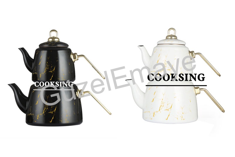 1.0L/2.0L Enamel Teapot+Enamel Kettle With Golden Marbles And Handles Parts| کتری قوری|طقم أواني شاي بتصميم حصري وألوان مختلفة