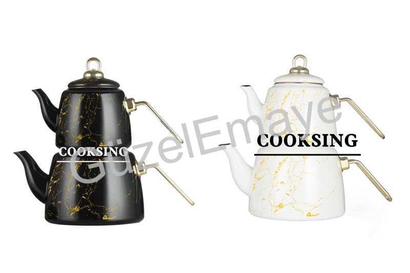 1.0L/2.0L Enamel Teapot+Enamel Kettle With Golden Marbles And Handles Parts| کتری قوری|طقم أواني شاي بتصميم حصري وألوان مختلفة