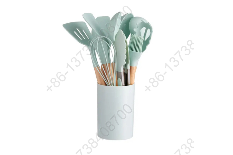 12 Pcs Wood Handle Laddle Kitchen Tools Silicone Cooking Utensils Set