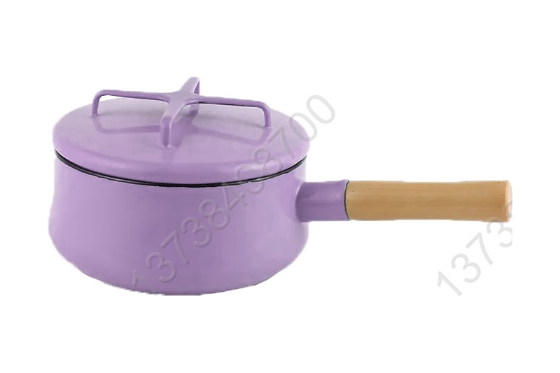 20cm European Style Colorful Enamel Coated Cookware Pot With Enamel Cover And Single Wooden Handles