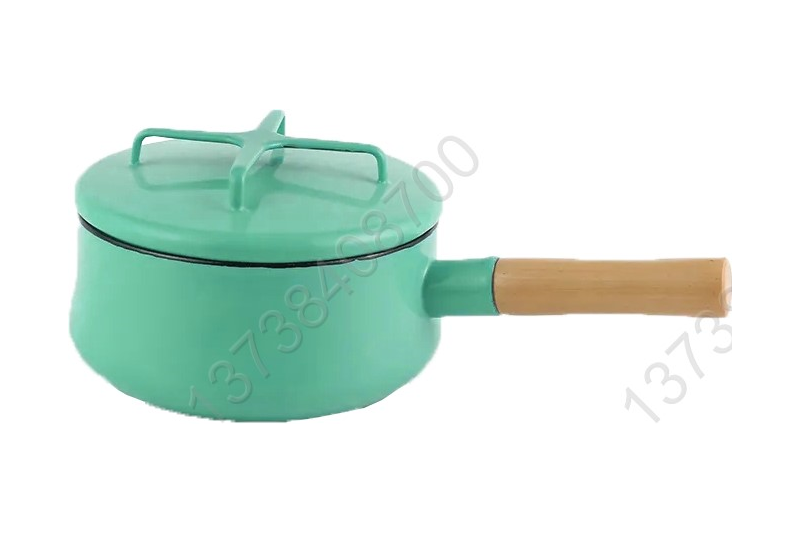 20cm European Style Colorful Enamel Coated Cookware Pot With Enamel Cover And Single Wooden Handles