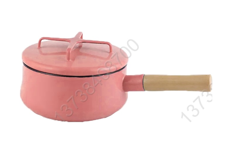 20cm European Style Colorful Enamel Coated Cookware Pot With Enamel Cover And Single Wooden Handles