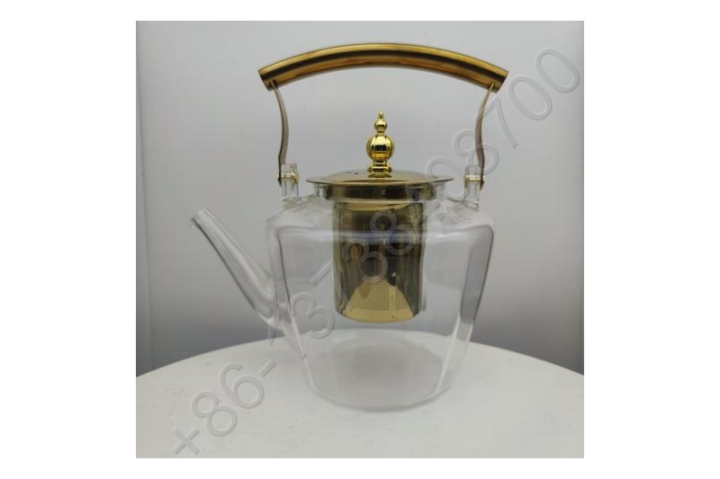 1.0L/1.2L/1.5L Luxury High Quality Tea Pot Gold Stainless Steel Filter And Lid Glass Handle Heat Resistant Glass Teapot