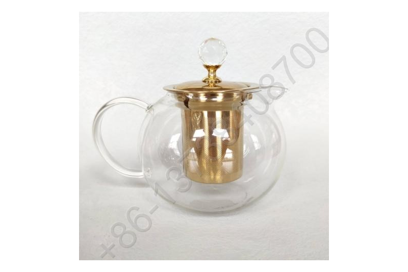 0.8L/1.0L/1.2L Luxury High Quality Tea Pot Gold Stainless Steel Filter And Lid Glass Handle Heat Resistant Glass Teapot