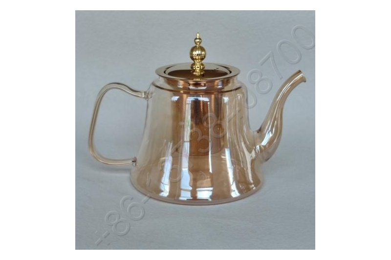 1.2L Luxury High Quality Tea Pot Gold Stainless Steel Filter And Lid Glass Handle Heat Resistant Glass Teapot