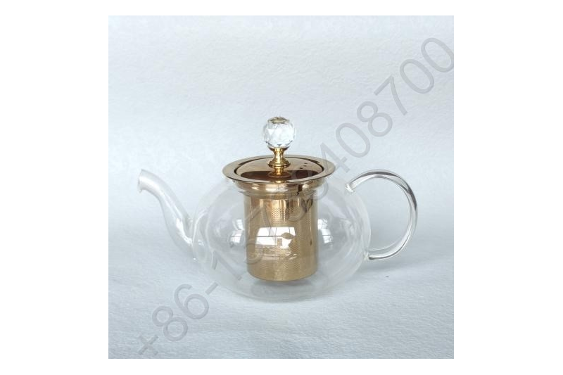 0.6/0.8/1.0/1.2/1.5L Luxury High Quality Tea Pot Gold Stainless Steel Filter And Lid Glass Handle Heat Resistant Glass Teapot