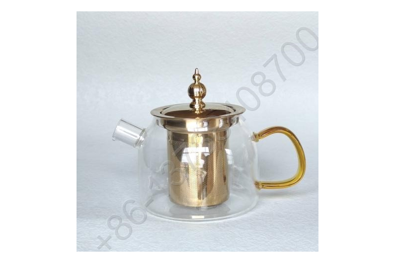 0.6L/0.8L/1.0L Luxury High Quality Tea Pot Gold Stainless Steel Filter And Lid Glass Handle Heat Resistant Glass Teapot