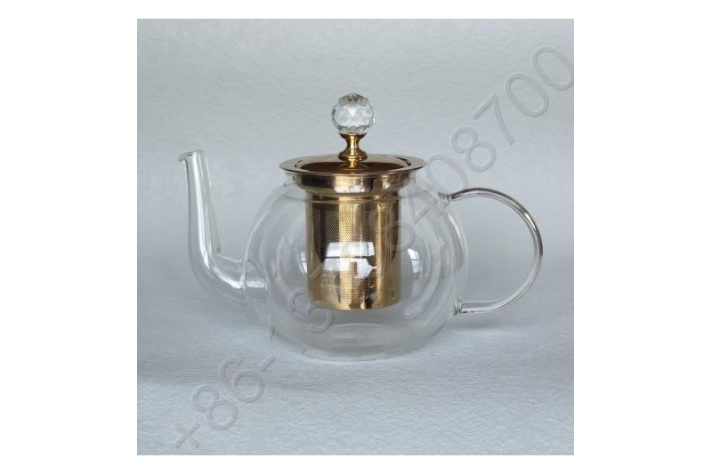 0.8L/1.0L Luxury High Quality Tea Pot Gold Stainless Steel Filter And Lid Glass Handle Heat Resistant Glass Teapot