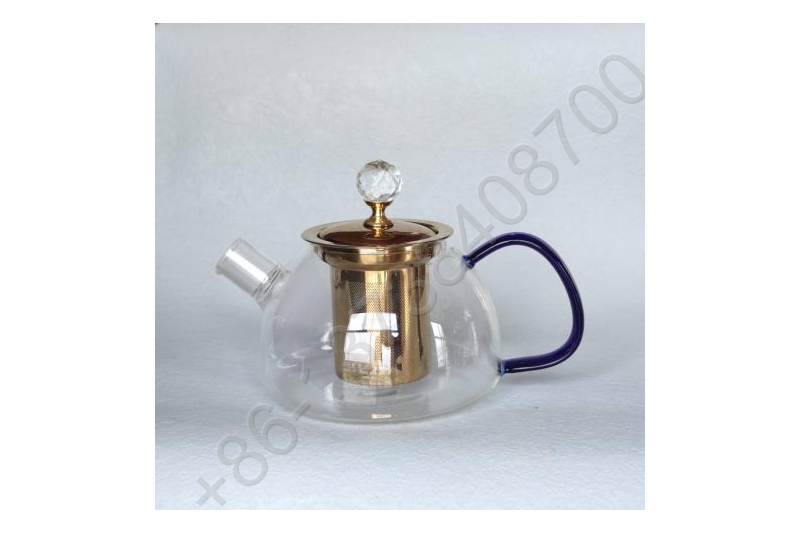 0.6L/ 0.8L/1.0L Luxury High Quality Tea Pot Gold Stainless Steel Filter And Lid Glass Handle Heat Resistant Glass Teapot