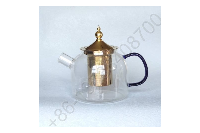 0.6L/ 0.8L/1.0L Luxury High Quality Tea Pot Gold Stainless Steel Filter And Lid Glass Handle Heat Resistant Glass Teapot