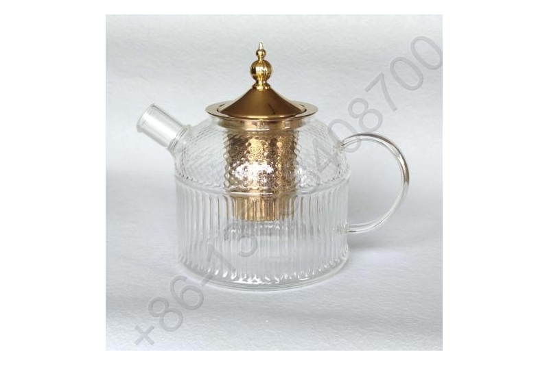 1.0L Luxury High Quality Tea Pot Gold Stainless Steel Filter And Lid Glass Handle Heat Resistant Glass Teapot