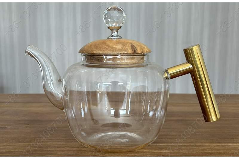 0.8L/1.0L/1.2L Luxury High Quality Tea Pot Gold Stainless Steel Handle Heat Resistant Pyrex Glass Teapot