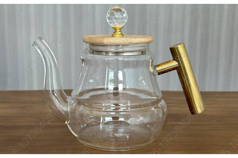 0.8L/1.0L Luxury High Quality Pyrex Tea Pot Gold Stainless Steel Handle Heat Resistant Pyrex Glass Teapot