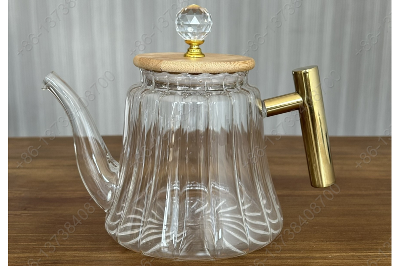 1.2L Luxury High Quality Pyrex Tea Pot Gold Stainless Steel Handle Heat Resistant Pyrex Glass Teapot