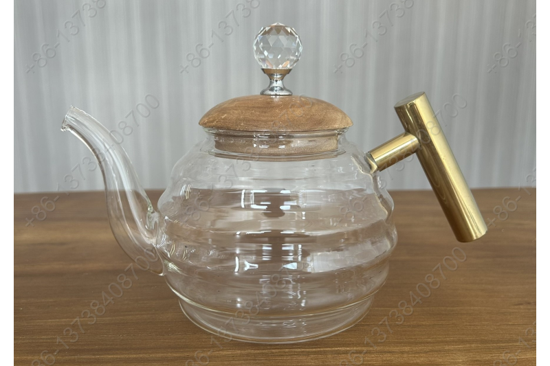 0.8L/1.0L Luxury High Quality Pyrex Tea Pot Gold Stainless Steel Handle Heat Resistant Pyrex Glass Teapot