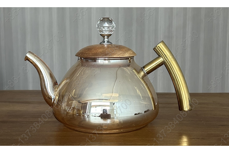 0.8L/1.0L Luxury High Quality Pyrex Tea Pot Gold Stainless Steel Handle Heat Resistant Pyrex Glass Teapot