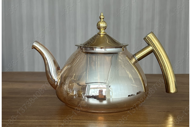 0.8L/1.0L Luxury High Quality Pyrex Tea Pot Gold Stainless Steel Handle Heat Resistant Pyrex Glass Teapot