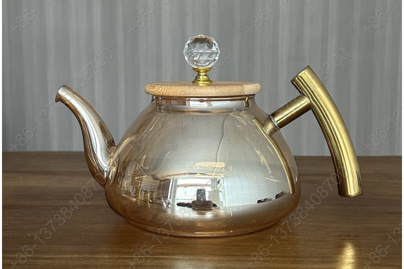 0.8L/1.0L Luxury High Quality Pyrex Tea Pot Gold Stainless Steel Handle Heat Resistant Pyrex Glass Teapot