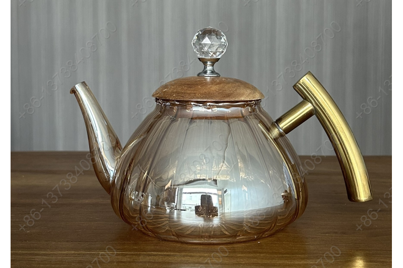 0.8L/1.0L Luxury High Quality Pyrex Tea Pot Gold Stainless Steel Handle Heat Resistant Pyrex Glass Teapot