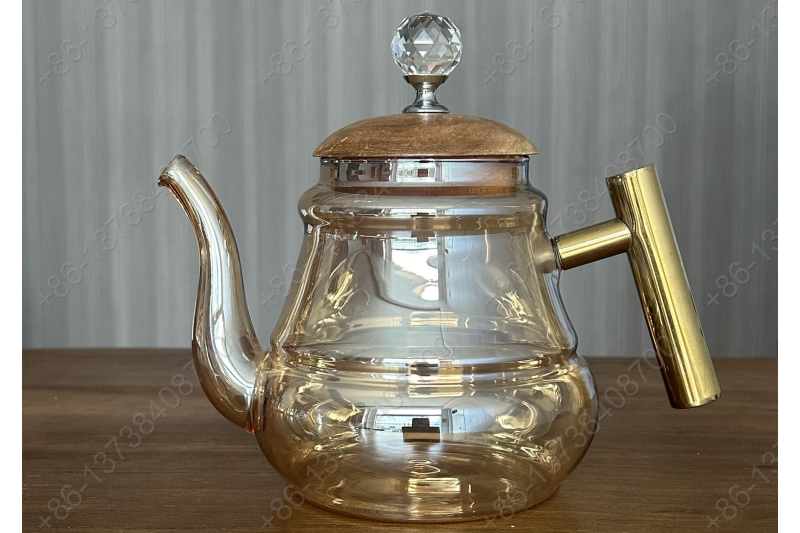 0.8L/1.0L Luxury High Quality Pyrex Tea Pot Gold Stainless Steel Handle Heat Resistant Pyrex Glass Teapot