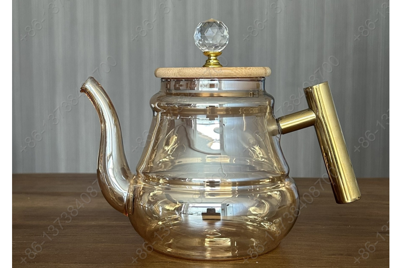 0.8L/1.0L Luxury High Quality Pyrex Tea Pot Gold Stainless Steel Handle Heat Resistant Pyrex Glass Teapot