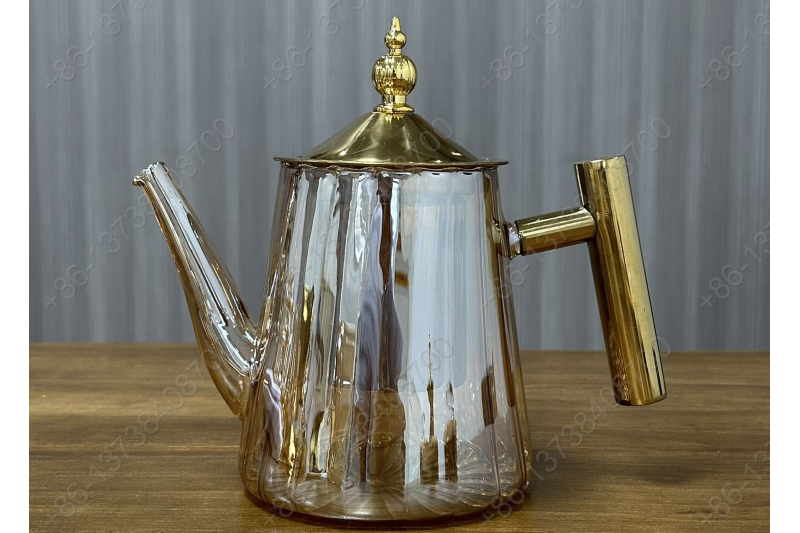 0.8L/1.0L Luxury High Quality Pyrex Tea Pot Gold Stainless Steel Handle Heat Resistant Pyrex Glass Teapot