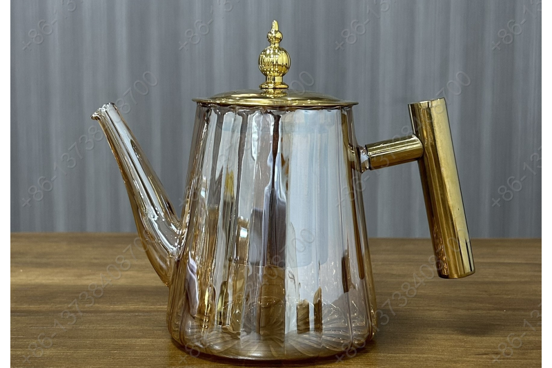 0.8L/1.0L Luxury High Quality Pyrex Tea Pot Gold Stainless Steel Handle Heat Resistant Pyrex Glass Teapot