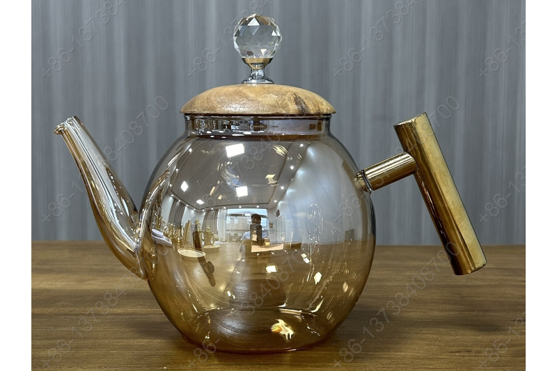 0.8L/1.0L Luxury High Quality Pyrex Tea Pot Gold Stainless Steel Handle Heat Resistant Pyrex Glass Teapot