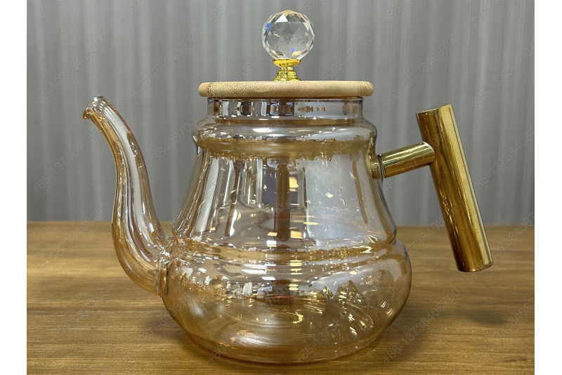 0.8L/1.0L Luxury High Quality Pyrex Tea Pot Gold Stainless Steel Handle Heat Resistant Pyrex Glass Teapot