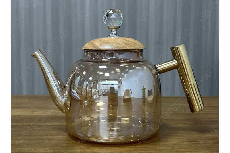 0.8L/1.0L Luxury High Quality Pyrex Tea Pot Gold Stainless Steel Handle Heat Resistant Pyrex Glass Teapot