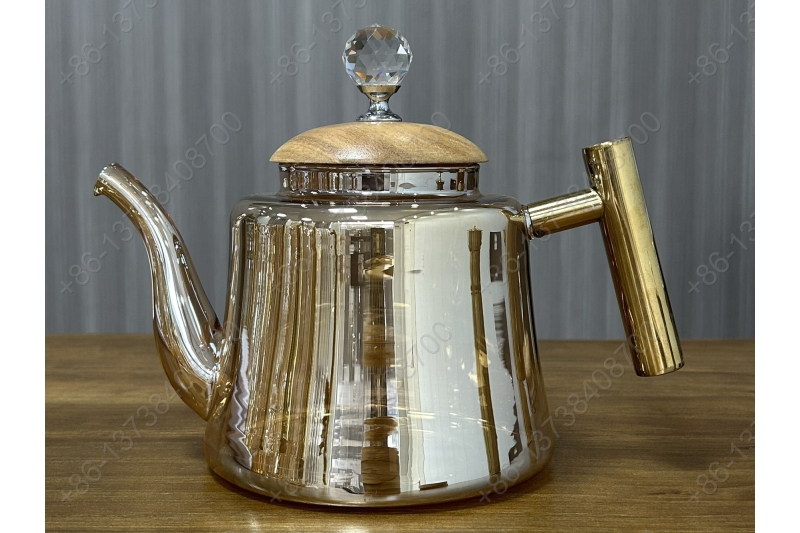 0.8L/1.1L Luxury High Quality Pyrex Tea Pot Gold Stainless Steel Handle Heat Resistant Pyrex Glass Teapot