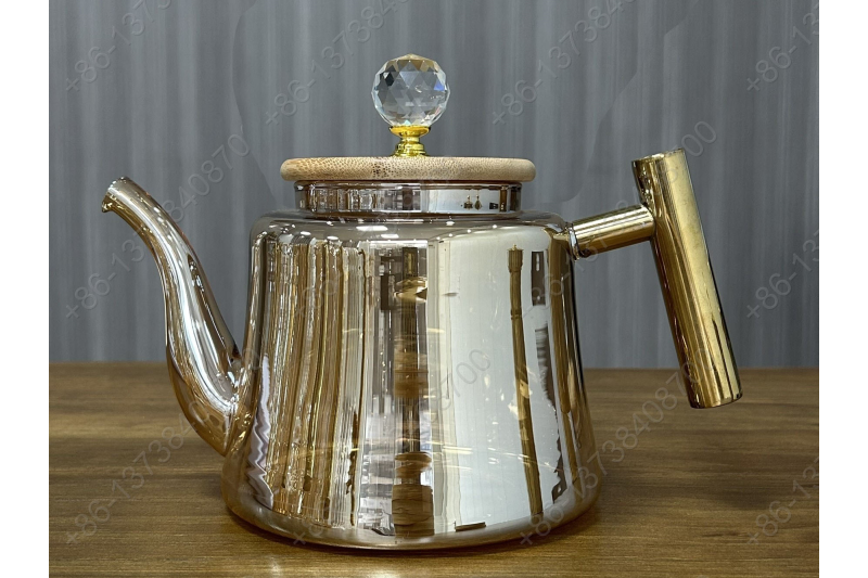 0.8L/1.1L Luxury High Quality Pyrex Tea Pot Gold Stainless Steel Handle Heat Resistant Pyrex Glass Teapot