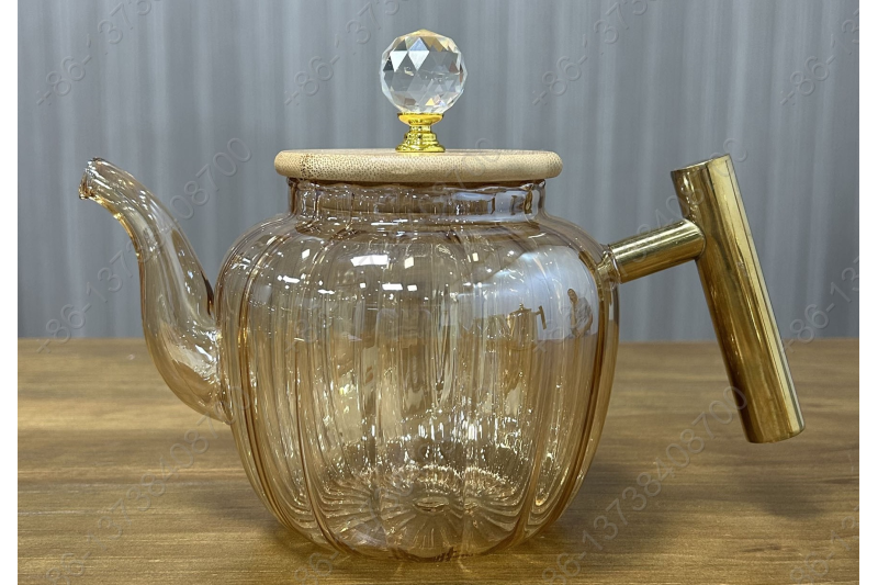 0.8L/1.0L/1.2L Luxury High Quality Pyrex Tea Pot Gold Stainless Steel Handle Heat Resistant Pyrex Glass Teapot