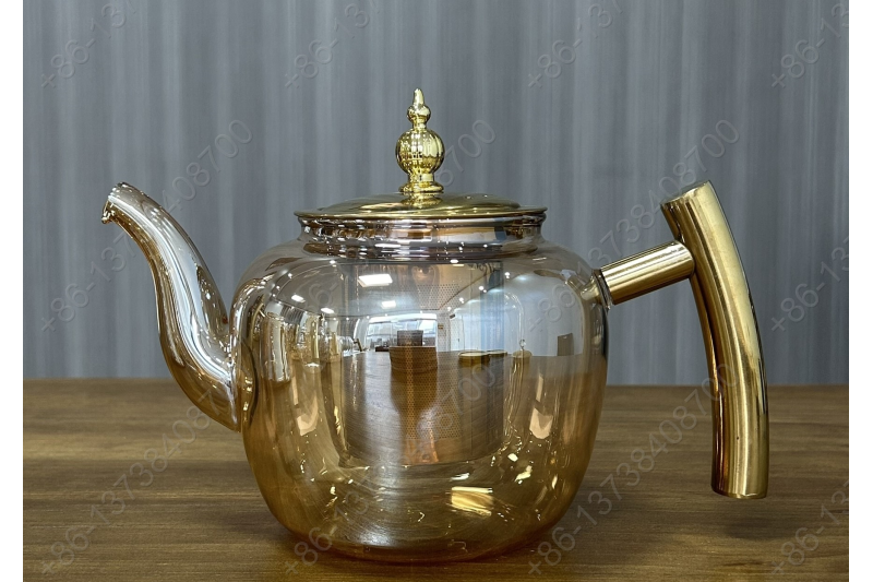 0.8L/1.0L/1.2L Luxury High Quality Pyrex Tea Pot Gold Stainless Steel Handle Heat Resistant Pyrex Glass Teapot