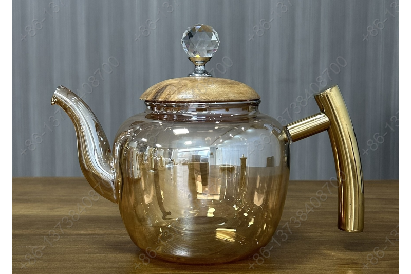 0.8L/1.0L/1.2L Luxury High Quality Pyrex Tea Pot Gold Stainless Steel Handle Heat Resistant Pyrex Glass Teapot