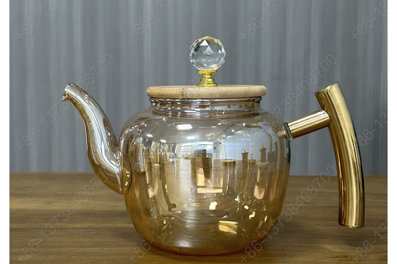 0.8L/1.0L/1.2L Luxury High Quality Pyrex Tea Pot Gold Stainless Steel Handle Heat Resistant Pyrex Glass Teapot