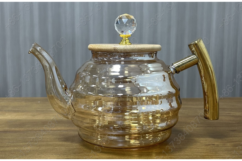 0.8L/1.0L/1.2L Luxury High Quality Pyrex Tea Pot Gold Stainless Steel Handle Heat Resistant Pyrex Glass Teapot