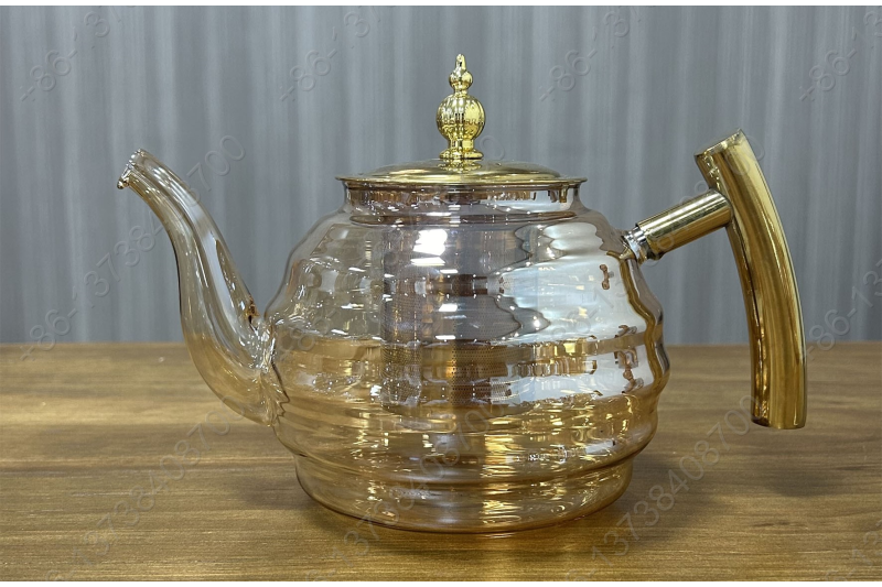 0.8L/1.0L/1.2L Luxury High Quality Pyrex Tea Pot Gold Stainless Steel Handle Heat Resistant Pyrex Glass Teapot